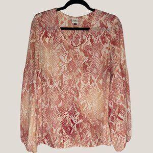Cabi Blouse Womens Pink Bethany Snake Print Top Balloon Sleeve, Medium